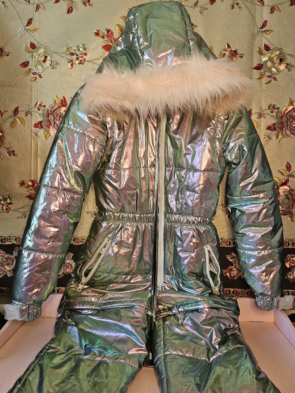 Club Exx Aurora Beam Iridescent Holographic Snowsuit with Faux Fur Hood - Picture 8 of 10